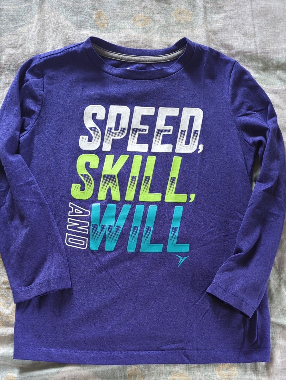 Old Navy Purple Long-Sleeve Graphic Tee with Neon Green & Teal Text